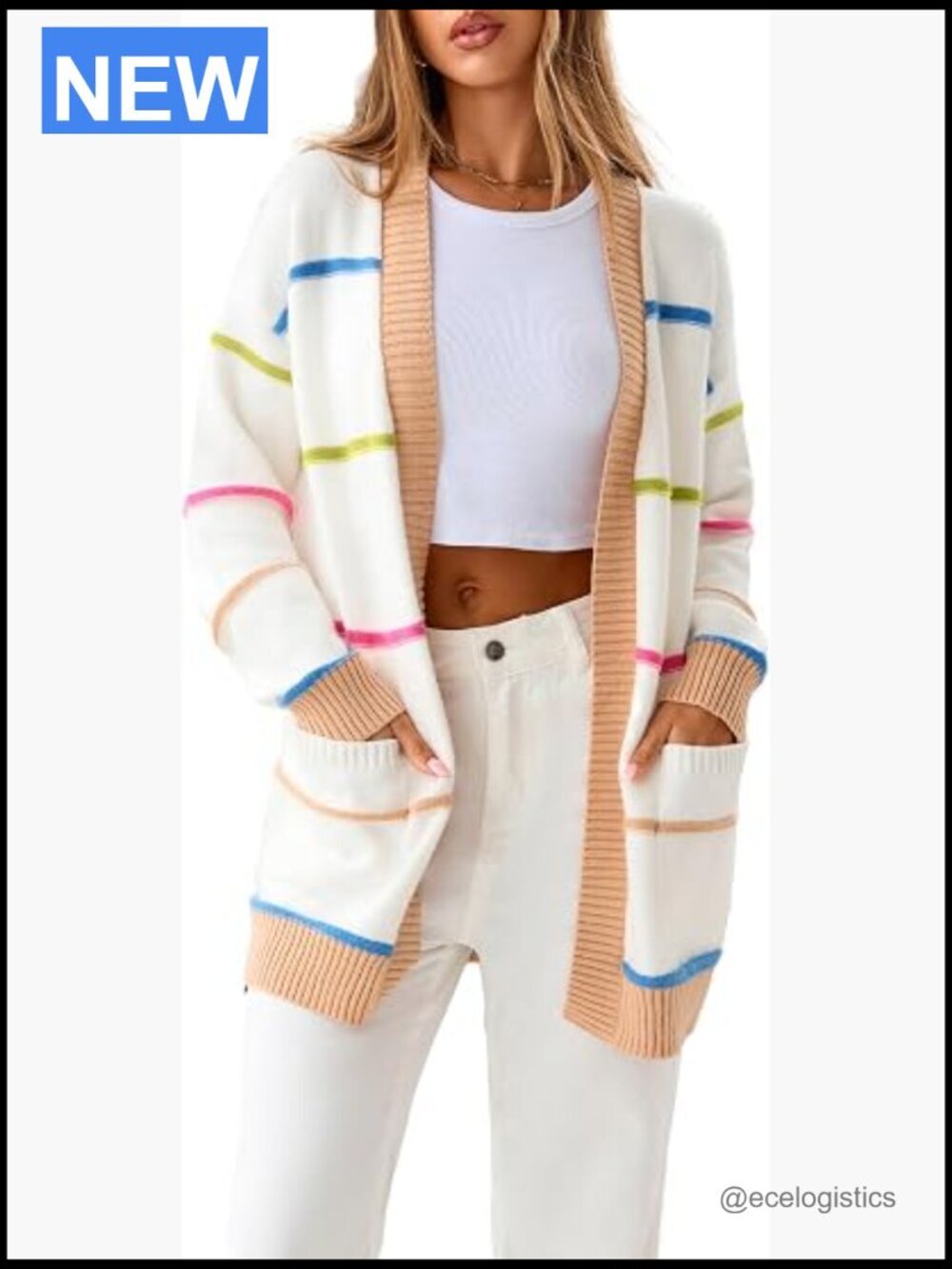 Lightweight Striped Cardigan Sweater Long Sleeve Open Front Loose Knit with